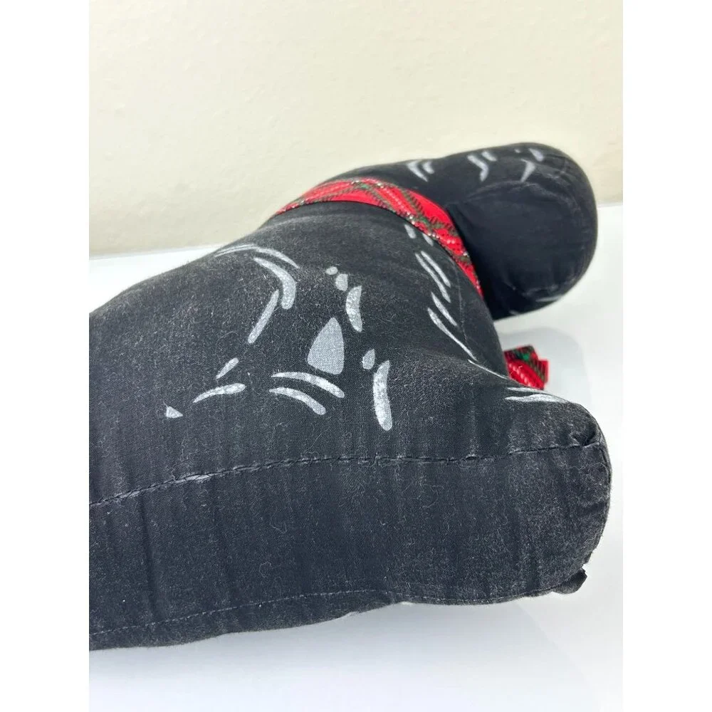 Vintage Scottie Dog with Plaid Bow Christmas Holiday Pillow Handmade Sewn READ
